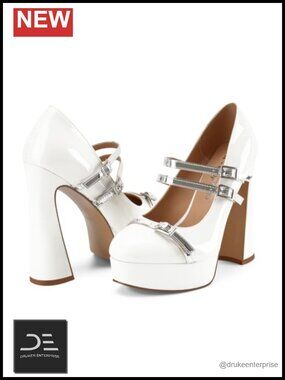 Platform Mary Jane Chunky Heels Round Toe Pumps Faux Leather